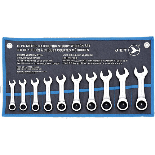 JET 700302 SRCWS-10M Ratcheting Stubby Wrench Set SRCWS-10M Ratcheting Stubby Wrench Set, Combination, 12 Pieces, Metric - Each