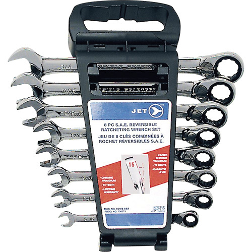 JET 700321 RCWS-8SR Long SAE Reversible Ratcheting Wrench Set RCWS-8SR Long SAE Reversible Ratcheting Wrench Set, Combination, 8 Pieces, Imperial - Each