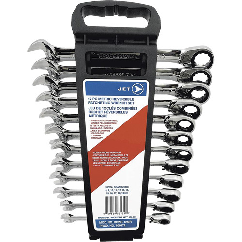 JET 700372 RCWS-12MR Long Metric Reversible Ratcheting Combination Wrench Set RCWS-12MR Long Metric Reversible Ratcheting Combination Wrench Set - Each