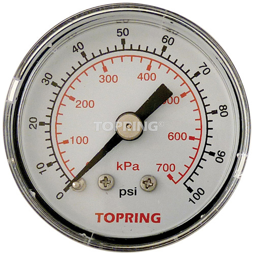 Topring 55.11 Pressure Gauge Pressure Gauge, 1-1/2" , 0 - 100 psi, Back Mount, Analogue - Each