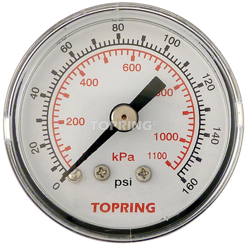 Topring 55.12 Pressure Gauge Pressure Gauge, 1-1/2" , 0 - 160 psi, Back Mount, Analogue - Each