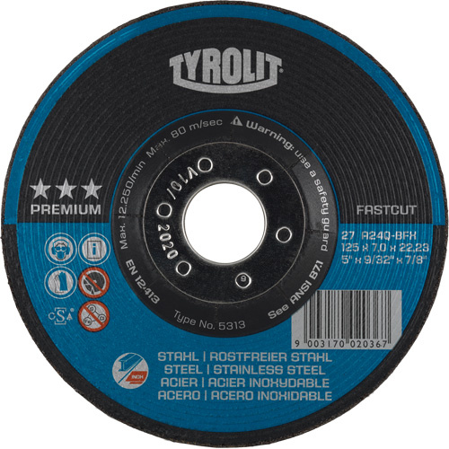 Tyrolit 1421 Premium 2-in-1 Grinding Wheel Premium 2-in-1 Grinding Wheel, 7" x 9/32", 7/8" Arbor, Type 27 - Each