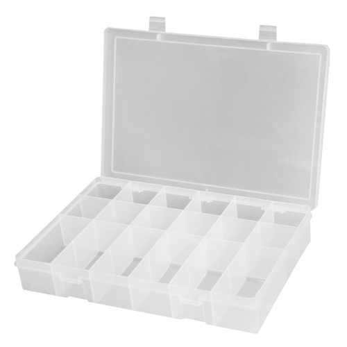 Durham Manufacturing SP18-CLEAR Compact Polypropylene Compartment Cases, 11" W x 6-3/4" D x 1-3/4" H, 18 Compartments-(Each)