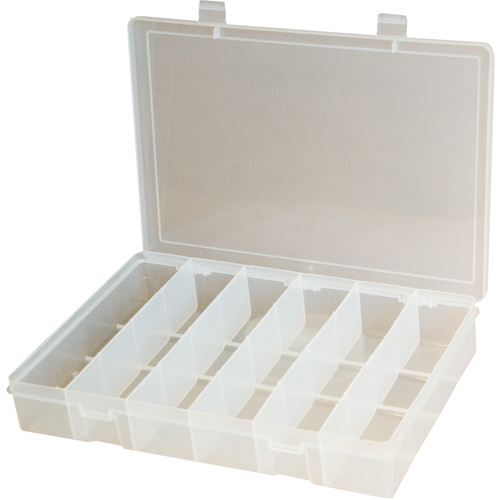 Durham Manufacturing SP6-CLEAR Compact Polypropylene Compartment Cases, 11" W x 6-3/4" D x 1-3/4" H, 6 Compartments-(Each)