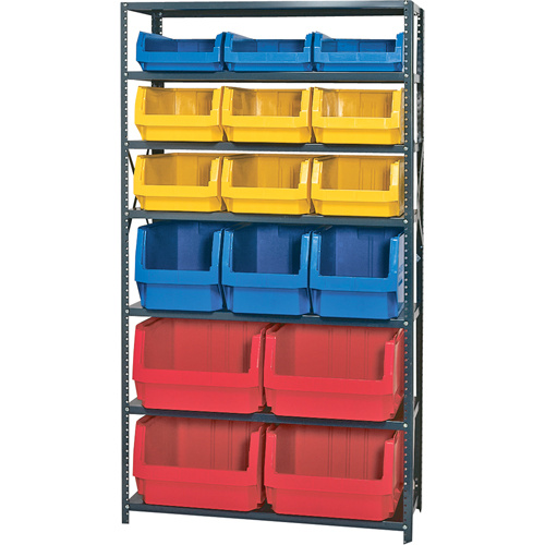 Shelving Unit with Stacking Bins, Steel, Boltless, 650 lbs. Capacity, 42" W x 76" H x 18" D-(Each)