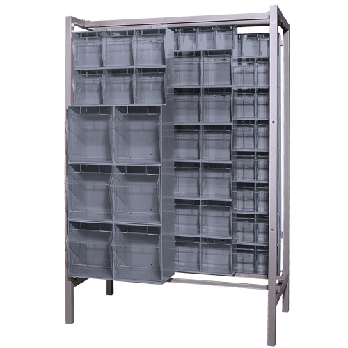 Quantum Storage System QS-BIG-101GY Free-Standing Tip-Out Bins Slider System Free-Standing Tip-Out Bins Slider System, 51-1/4" W x 26" D x 77" H, 101 Drawers - Each