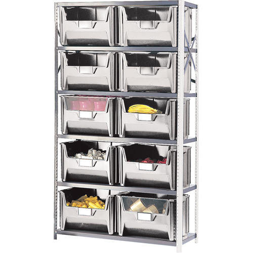 Shelving Unit with Stacking Bins, Enamel, Boltless, 650 lbs. Capacity, 42" W x 76" H x 18" D-(Each)