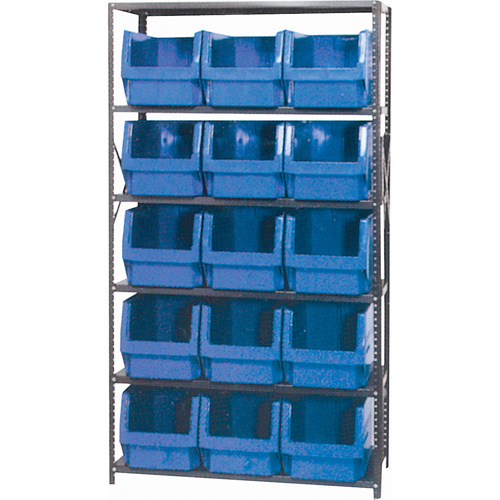 Shelving Unit with Stacking Bins, Steel, Boltless, 650 lbs. Capacity, 42" W x 76" H x 18" D-(Each)