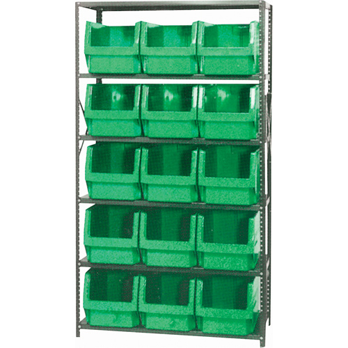 Shelving Unit with Stacking Bins, Steel, Boltless, 650 lbs. Capacity, 42" W x 76" H x 18" D-(Each)