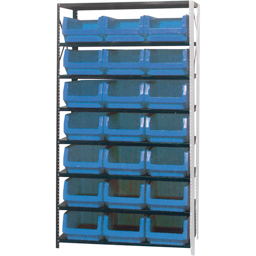 Shelving Unit with Stacking Bins, Steel, Boltless, 650 lbs. Capacity, 42" W x 76" H x 18" D-(Each)