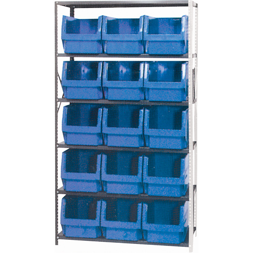 Shelving Unit with Stacking Bins, Steel, Boltless, 650 lbs. Capacity, 42" W x 76" H x 18" D-(Each)