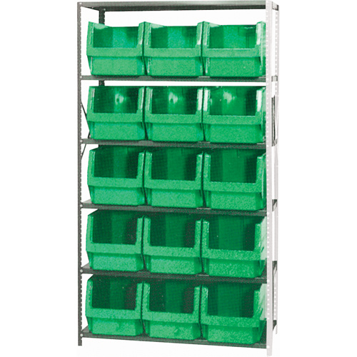 Shelving Unit with Stacking Bins, Steel, Boltless, 650 lbs. Capacity, 42" W x 76" H x 18" D-(Each)