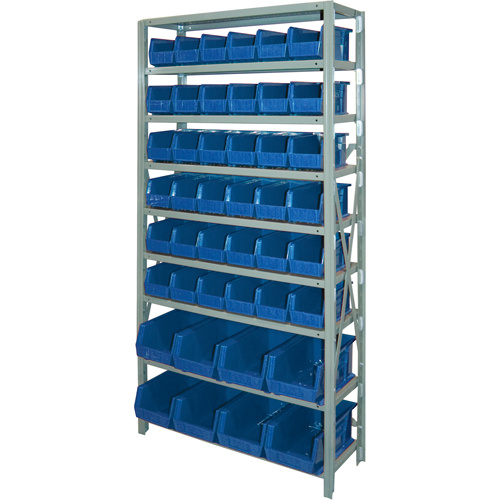 Storage Shelf Unit with Stacking Bins, Steel, Boltless, 800 lbs. Capacity, 36" W x 76" H x 12" D-(Each)