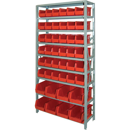 Storage Shelf Unit with Stacking Bins, Steel, Boltless, 800 lbs. Capacity, 36" W x 76" H x 12" D-(Each)