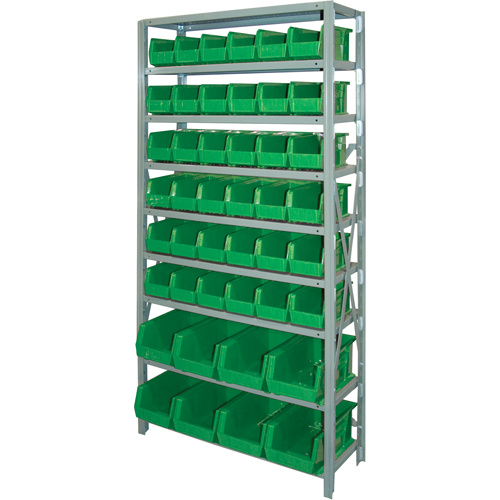 Storage Shelf Unit with Stacking Bins, Steel, Boltless, 800 lbs. Capacity, 36" W x 76" H x 12" D-(Each)