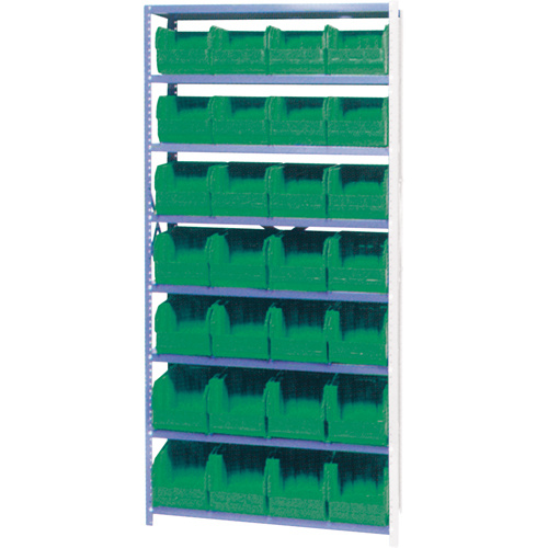 Storage Shelf Unit with Stacking Bins, Steel, Boltless, 800 lbs. Capacity, 36" W x 76" H x 12" D-(Each)