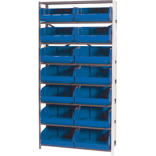 Storage Shelf Unit with Stacking Bins, Steel, Boltless, 800 lbs. Capacity, 36" W x 76" H x 12" D-(Each)