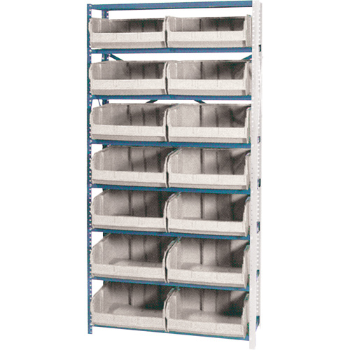 Storage Shelf Unit with Stacking Bins, Steel, Boltless, 800 lbs. Capacity, 36" W x 76" H x 12" D-(Each)