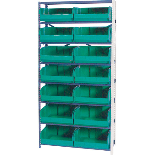 Storage Shelf Unit with Stacking Bins, Steel, Boltless, 800 lbs. Capacity, 36" W x 76" H x 12" D-(Each)