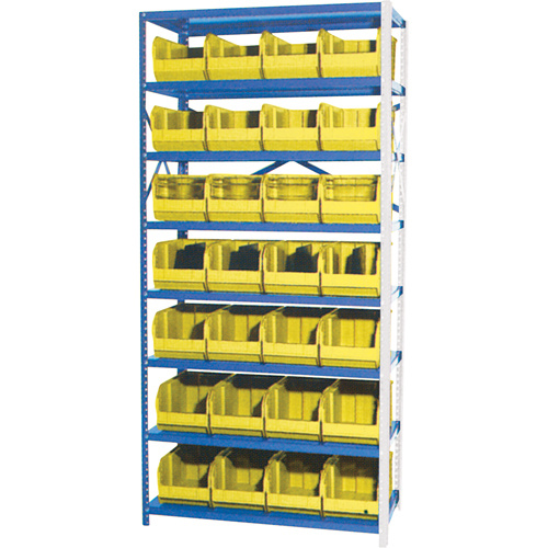 Storage Shelf Unit with Stacking Bins, Steel, Boltless, 800 lbs. Capacity, 36" W x 76" H x 12" D-(Each)