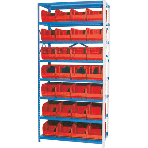 Storage Shelf Unit with Stacking Bins, Steel, Boltless, 800 lbs. Capacity, 36" W x 76" H x 12" D-(Each)
