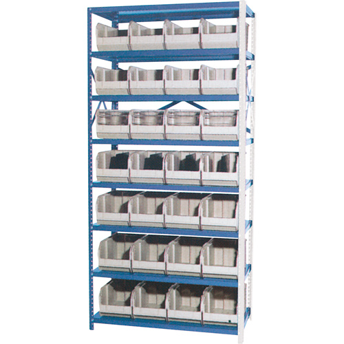 Storage Shelf Unit with Stacking Bins, Steel, Boltless, 800 lbs. Capacity, 36" W x 76" H x 12" D-(Each)