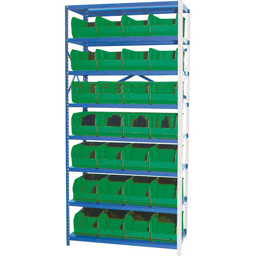 Storage Shelf Unit with Stacking Bins, Steel, Boltless, 800 lbs. Capacity, 36" W x 76" H x 12" D-(Each)