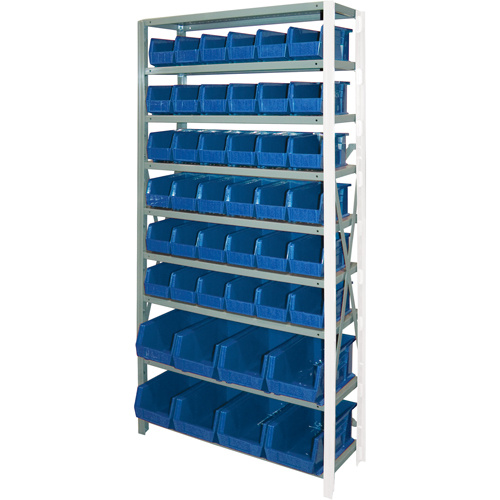 Storage Shelf Unit with Stacking Bins, Steel, Boltless, 800 lbs. Capacity, 36" W x 76" H x 12" D-(Each)