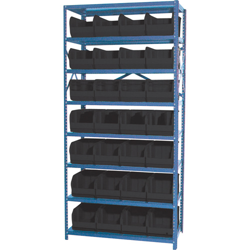 Storage Shelf Unit with Stacking Bins, Steel, Boltless, 800 lbs. Capacity, 36" W x 76" H x 12" D-(Each)