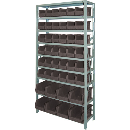 Storage Shelf Unit with Stacking Bins, Steel, Boltless, 800 lbs. Capacity, 36" W x 76" H x 12" D-(Each)