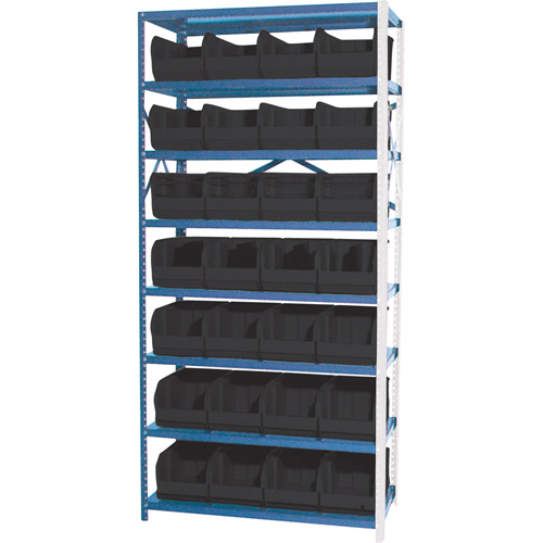 Storage Shelf Unit with Stacking Bins, Steel, Boltless, 800 lbs. Capacity, 36" W x 76" H x 12" D-(Each)