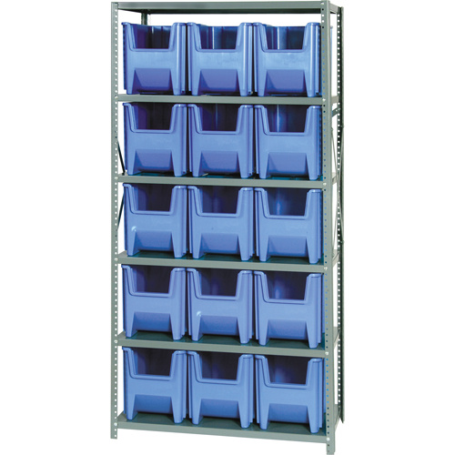 Shelving Unit with Stacking Bins, Steel, Boltless, 800 lbs. Capacity, 36" W x 75" H x 18" D-(Each)