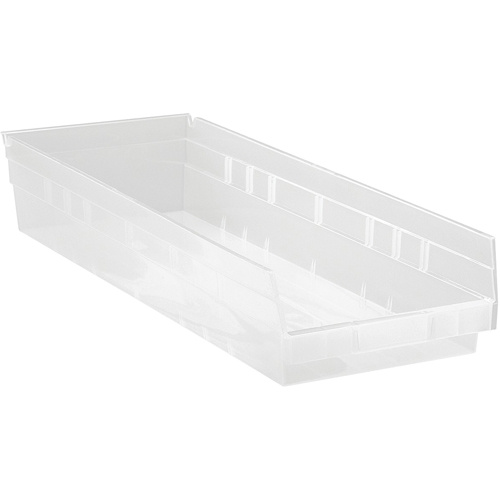 Quantum Storage System QSB114CL Shelf Bins Shelf Bins, 8-3/8" W x 4" H x 23-5/8" D, Clear, 50 lbs. Capacity - Each