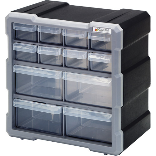 Quantum Storage System PDC-12BK Drawer Cabinet Drawer Cabinet, Plastic, 12 Drawers, 10-1/2" x 6-1/4" x 10-1/4", Black - Each
