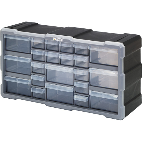 Quantum Storage System PDC-22BK Drawer Cabinet Drawer Cabinet, Plastic, 22 Drawers, 19-1/2" x 6-1/4" x 10", Black - Each