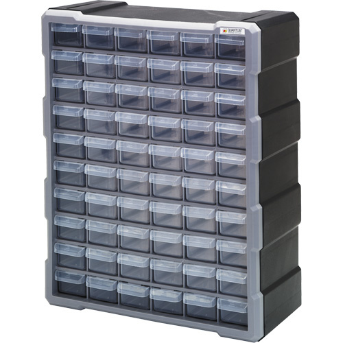 Quantum Storage System PDC-60BK Drawer Cabinet Drawer Cabinet, Plastic, 60 Drawers, 15" x 6-1/4" x 18-3/4", Black - Each