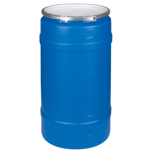 Mauser Packaging NDMOP0010 Polyethylene Drums, 30 US gal. (25 imp. Gal.), Open Top, Blue-(Each)