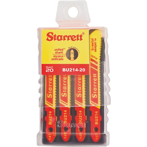 Starrett BU214-20 Unified Shank® Jig Saw Blades Unified Shank<sup>®</sup> Jig Saw Blades, Bi-Metal, 2" L, 14 TPI - Pack of 20