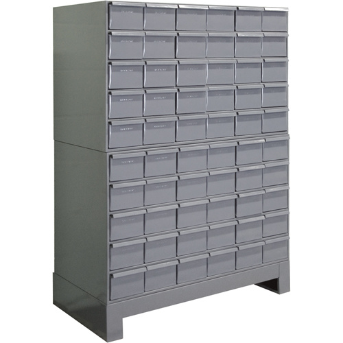 Durham Manufacturing 025-95 Industrial Drawer Cabinets With Base, 60 Drawers, 34-1/8" W x 12-1/4" D x 48-1/8" H, Grey-(Each)