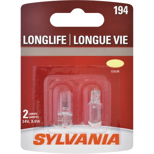 Sylvania 30083 194 Long Life Automotive Mini Bulb 194 Long Life Automotive Mini Bulb, Incandescent, 3.8 W, Off White - Pack of 2