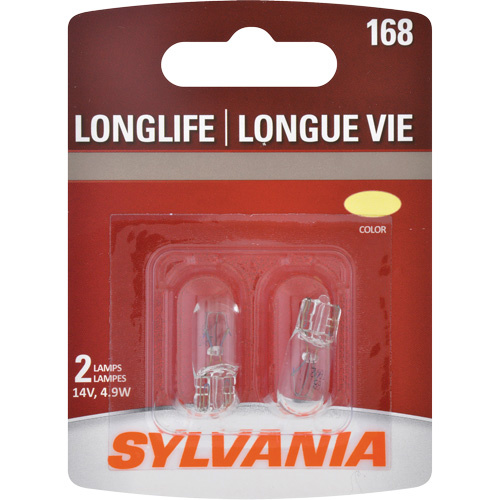 Sylvania 30079 168 Long Life Mini Automotive Bulb 168 Long Life Mini Automotive Bulb, Incandescent, 4.9 W, Off White - Pack of 2