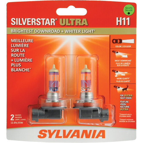 Sylvania 33096 H11 SilverStar® Ultra Headlight Bulb H11 SilverStar<sup>®</sup> Ultra Headlight Bulb, Halogen, 55 W, White - Pack of 2