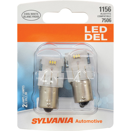 Sylvania 38875 1156 Mini Automotive Bulb 1156 Mini Automotive Bulb, LED, 12.8 W/2.3 W, White - Pack of 2