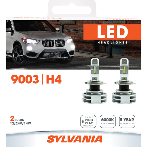 Sylvania 37693 9003 Headlight Bulb 9003 Headlight Bulb, LED, 12 W/14 W/24 W, White - Pack of 2