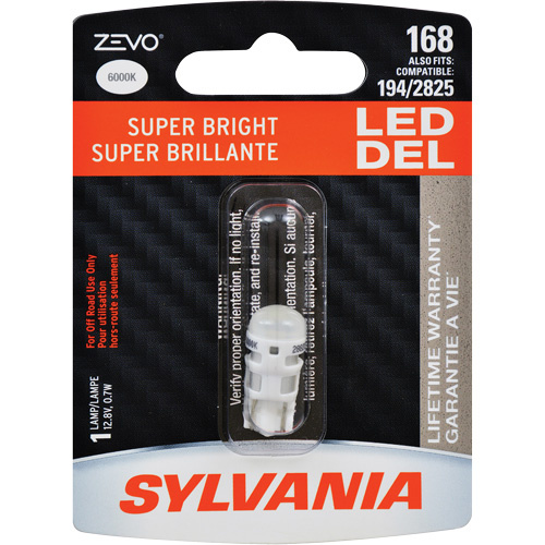 Sylvania 39250 168 Zevo® Mini Automotive Bulb 168 Zevo<sup>®</sup> Mini Automotive Bulb, LED, 0.7 W, White - Each