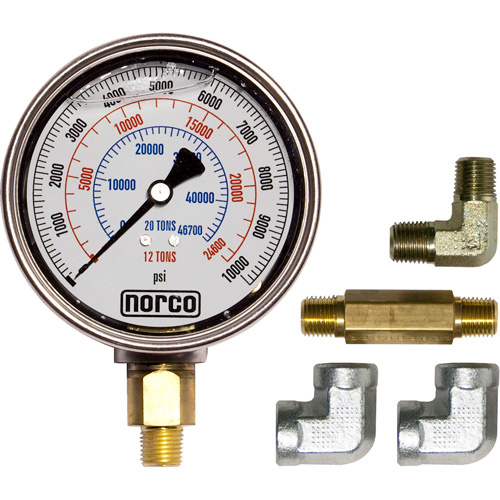 NORCO Lifting 78021 Hydraulic Gauge with Fittings Hydraulic Gauge with Fittings, 4" , Bottom Mount, Analogue