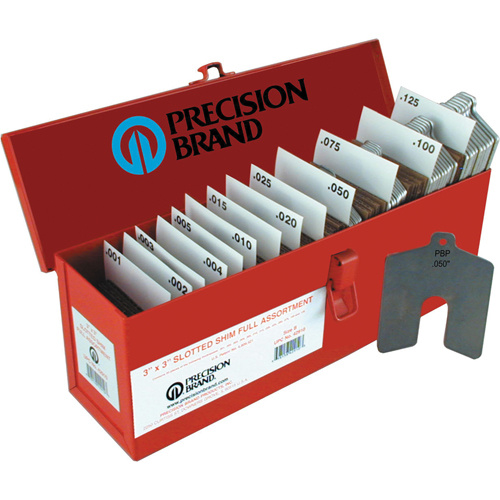 Precision Brand 42900 Slotted Shim Assortments Slotted Shim Assortments, 2" L x 0.001"- 0.125" Thickness, 2" W, Stainless Steel - Each