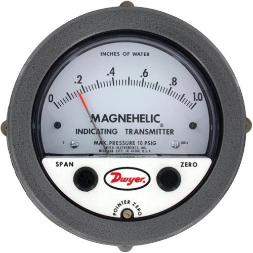 Dwyer 605-1.5KPA 605 Series Magnehelic Differential Pressure Gauge & Indicating Transmitter, 4" , 0 - 1.5 kPa, Panel Mount, Analogue-(Each)