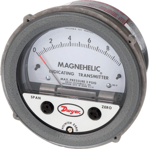 Dwyer 605-10 605 Series Magnehelic Differential Pressure Gauge & Indicating Transmitter, 4" , 0 - 10 in. w.c., Panel Mount, Analogue-(Each)