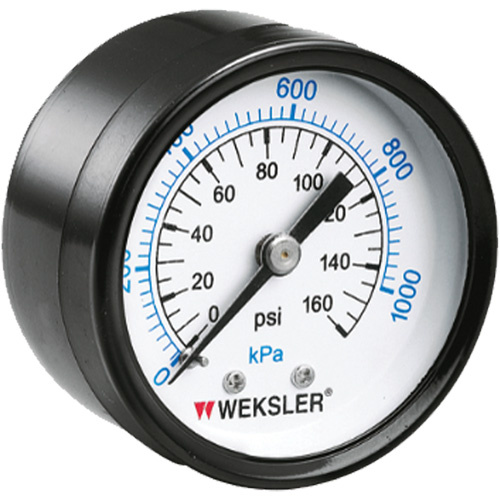 Weksler UA15D8C Dry Pressure Gauge Dry Pressure Gauge, 1-1/2" , 0 - 160 psi, Back Mount, Analogue - Each